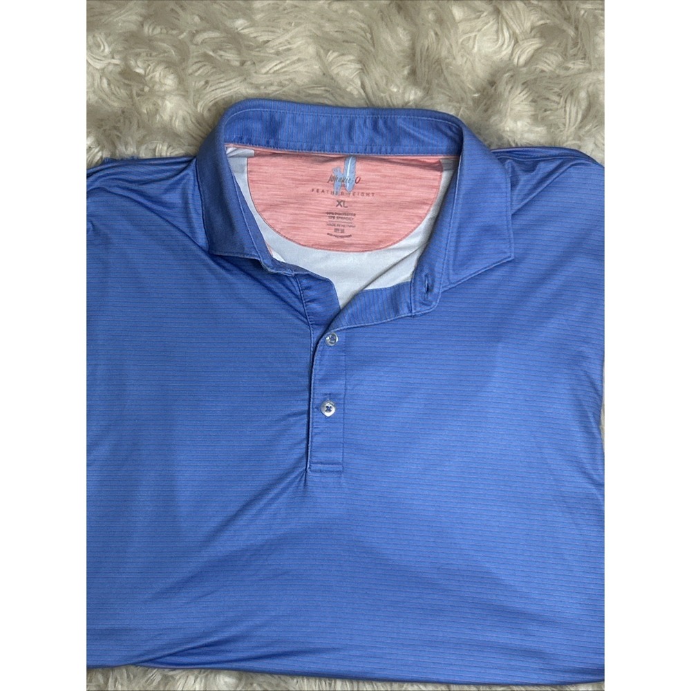 Johnnie O Shirt Mens XL Short Sleeve Golf Polo Feather Weight Blue Pink Stripes